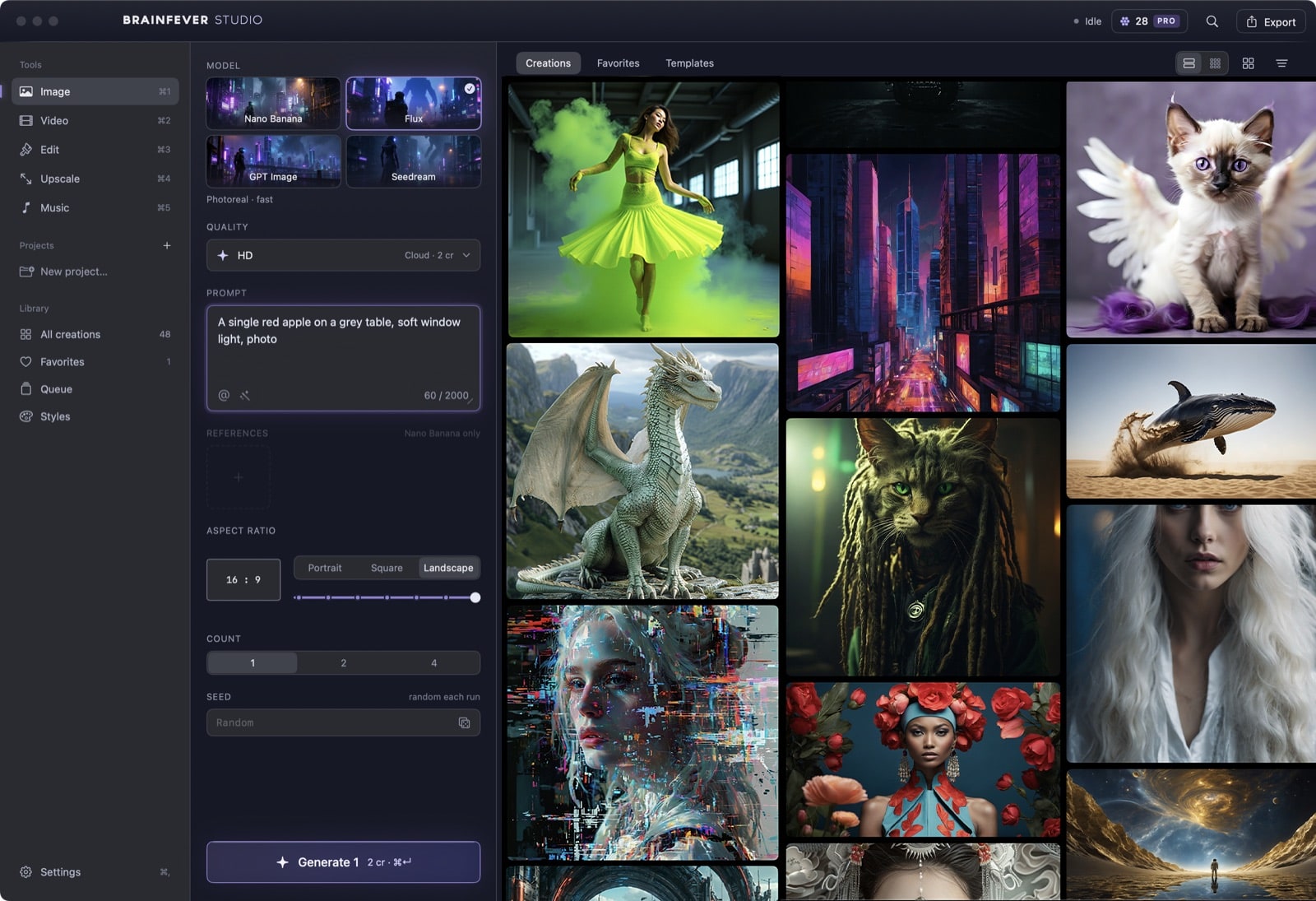 The Image tool with model tiles, prompt and a feed of creations